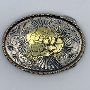 Oval Silver-played Tri-color Floral Cowgirl Belt Buckle